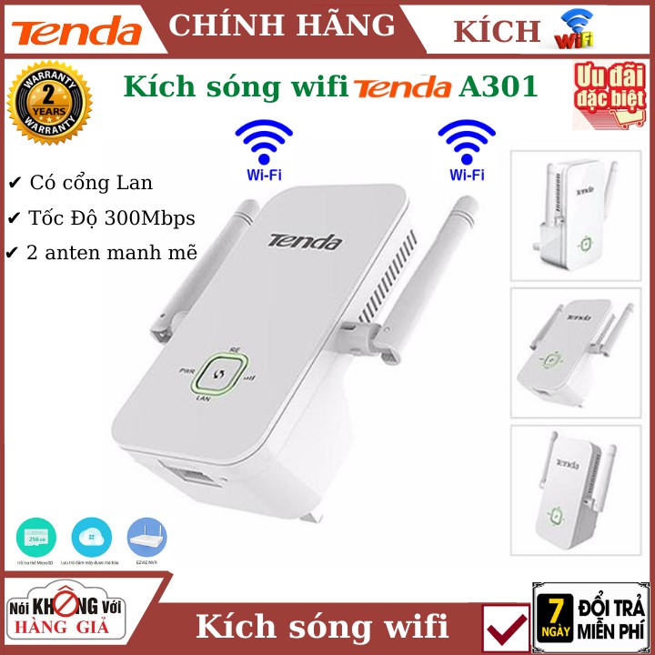 Kích wifi Tenda A301 , tốc độ 300Mbps , tích hợp 2 anten mạnh mẽ ,  bắt sóng siêu xa , có cổng Lan , bảo hành chính hãng