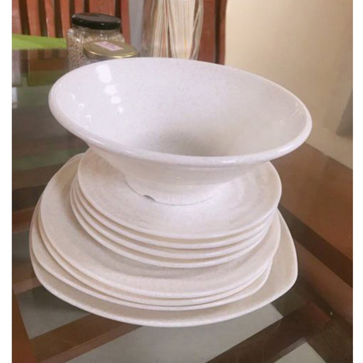 Tô nhựa 16.3cm Melamine xoắn tròn đáy nhỏ màu Vân Đá trắng, vân đá đen bát phíp - Bowl SFTOX17