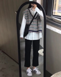 Set áo sơ mi + gile dạ tweed