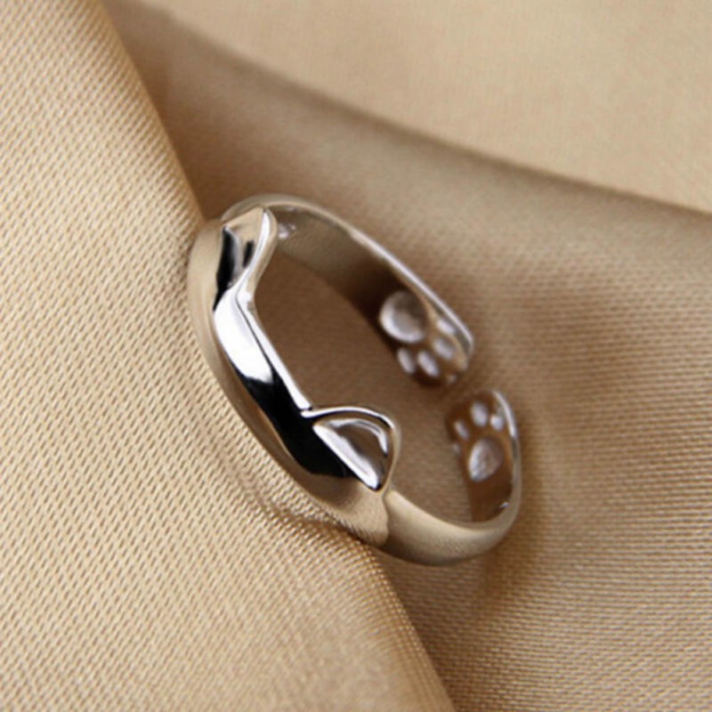 Nhẫn Đeo Tay Kim Loại Tạo Hình Dấu Chân Mèo Dễ Thương Cho Nữ