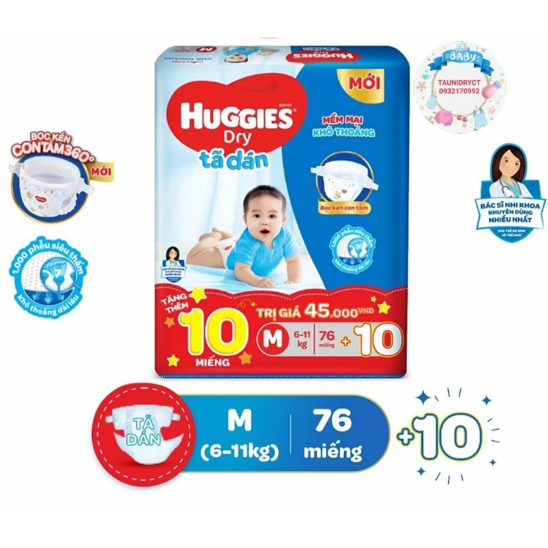 Tã dán Huggies Dry Super Jumbo L68/XL62/XXL56/M76