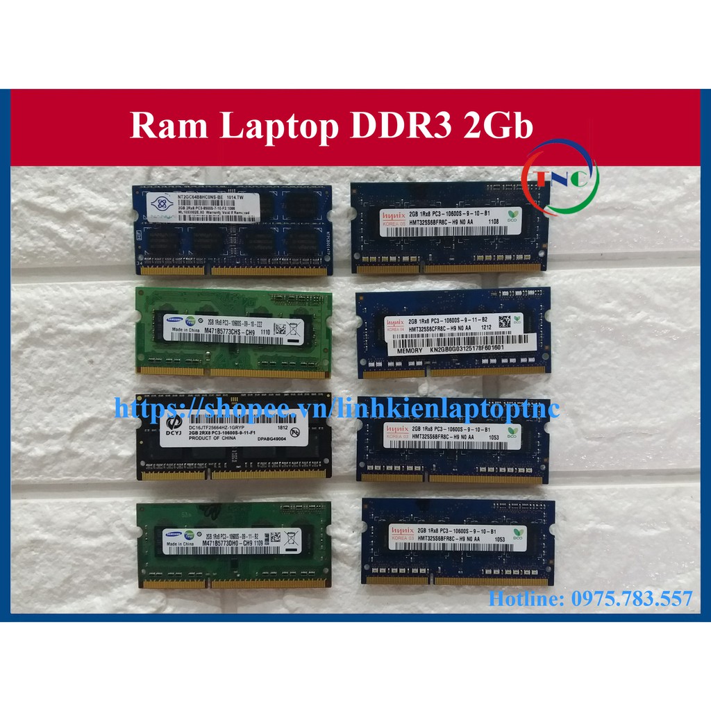 RAM Laptop 2Gb DDR3 cũ tháo máy Bus 1333 / Bus 1600 / Bus 1066 MHz (Ram Laptop PC3-2G cũ)