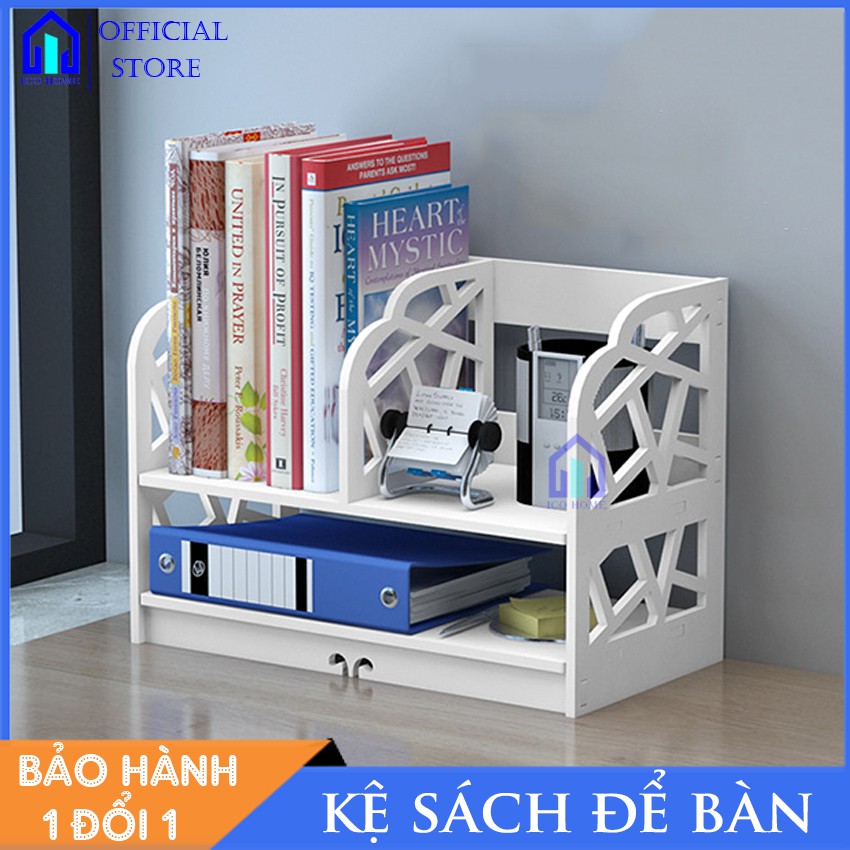 Kệ sách để bàn bằng gỗ đẹp dễ dàng lắp ghép có nhiều ngăn, để bàn học bàn làm việc văn phòng - ICO HOME