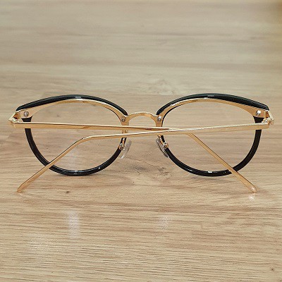 Mắt Kính Giả Cận Gọng Kim Loại Màu Bạc Nhiễn Khung Tròng Viền Nhựa Đen Phom Tròn Ngang 13cm