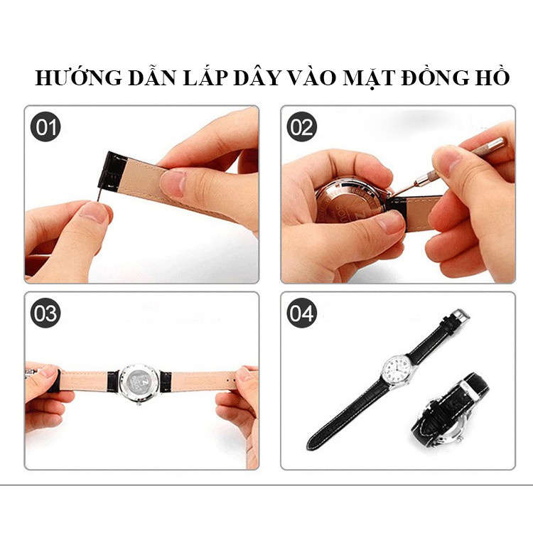 [ KÈM HỘP GỖ ] Dây đồng hồ da bò cao cấp kèm hộp gỗ, 2 cặp chốt và dụng cụ thay dây 8mm 20mm 22mm