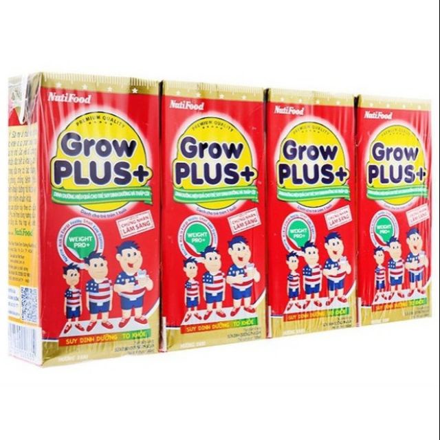 Lốc 4 Hộp Sữa bột pha sẵn NutiFood Grow Plus Đỏ vani 180ml