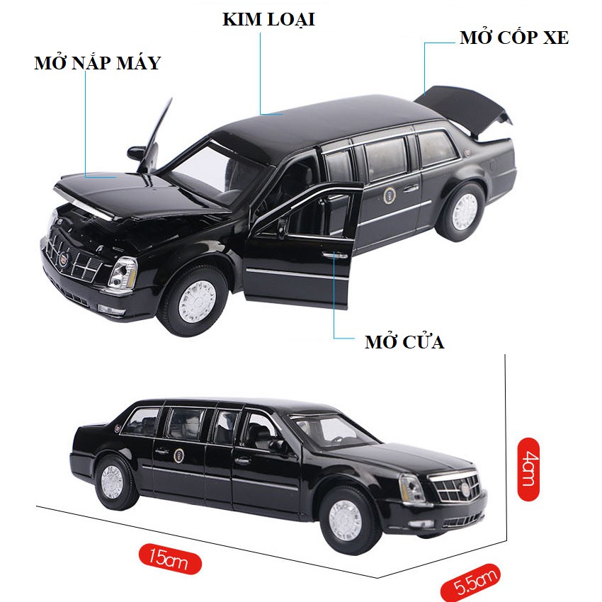 Mô hình xe ô tô cadillac tỉ lệ 1:32 xe đồ chơi trẻ em bằng kim loại có đèn và âm thanh động cơ mở được các cửa