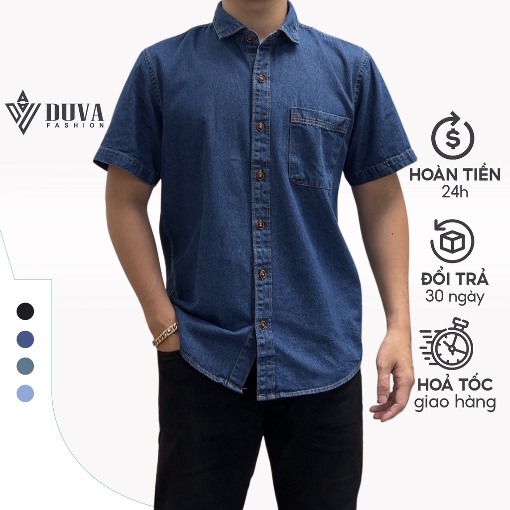 Áo somi nam DUVA tay ngắn chất liệu denim cao cấp chống bai màu, không nhăn nhàu SM08