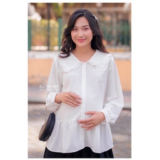 Áo Bầu Sơ Mi Trắng Cổ Bèo Tay Dài  Cao Cấp ( Kèm Ảnh Thật )