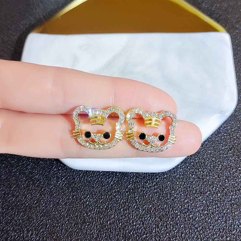 Khuyên tai JIUDUOLAN mạ bạc 925 thiết kế chú hổ nhỏ xinh xắn thời trang dành cho nữ