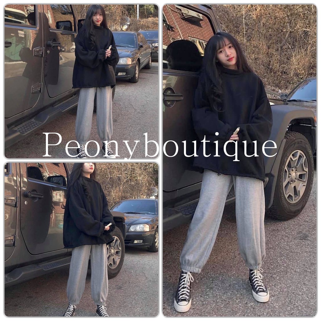 Set Nỉ Bông Ngoại Basic Unisex [FREESHIP] 🌸 Bộ quần jogger bo ống áo hoodie trơn tay bồng oversize nam nữ Ulzzang 🌸