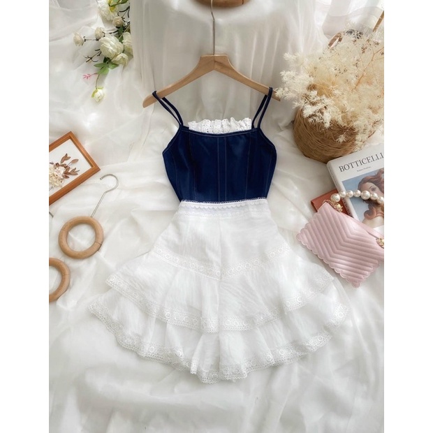 SET ÁO JEAN + CV TRẮNG VIỀN REN