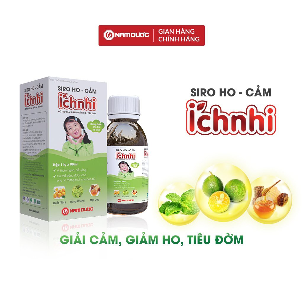 Siro Ho Cảm ích Nhi - Hỗ trợ giải cảm, giảm ho, sổ mũi, tiêu đờm, dùng cho trẻ sơ sinh, bà bầu, cho con bú.Chai 90ml.