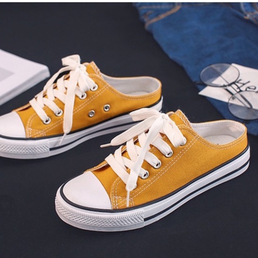 Sục Thể Thao Nữ Ulzzang Vintage, Giày Đạp Gót Vải Canvas Trơn 4 Màu Đế Độn 3cm Hàn Quốc, Street Style - Iclassy_shoes