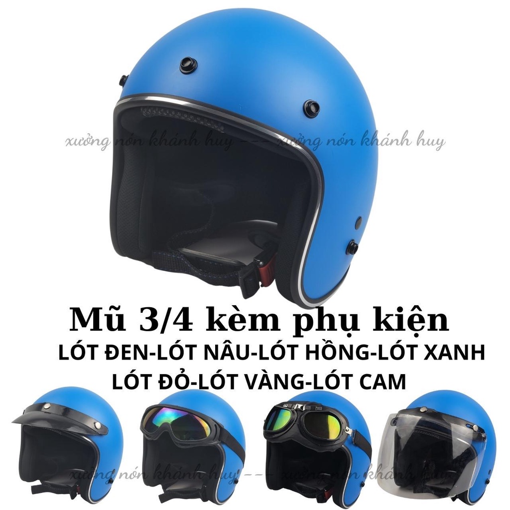 Mũ Bảo Hiểm 3/4 đầu ( MÀU XANH BIỂN ) Lót 7 Màu Cao Cấp Như Hình - Hàng CTY-Cam Kết Chất Lượng Giống Hình 100%