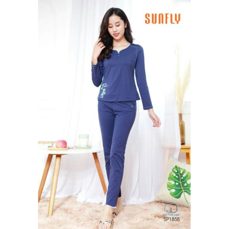 Bộ đồ cotton áo dài tay, quần dài SUNFLY SP1855