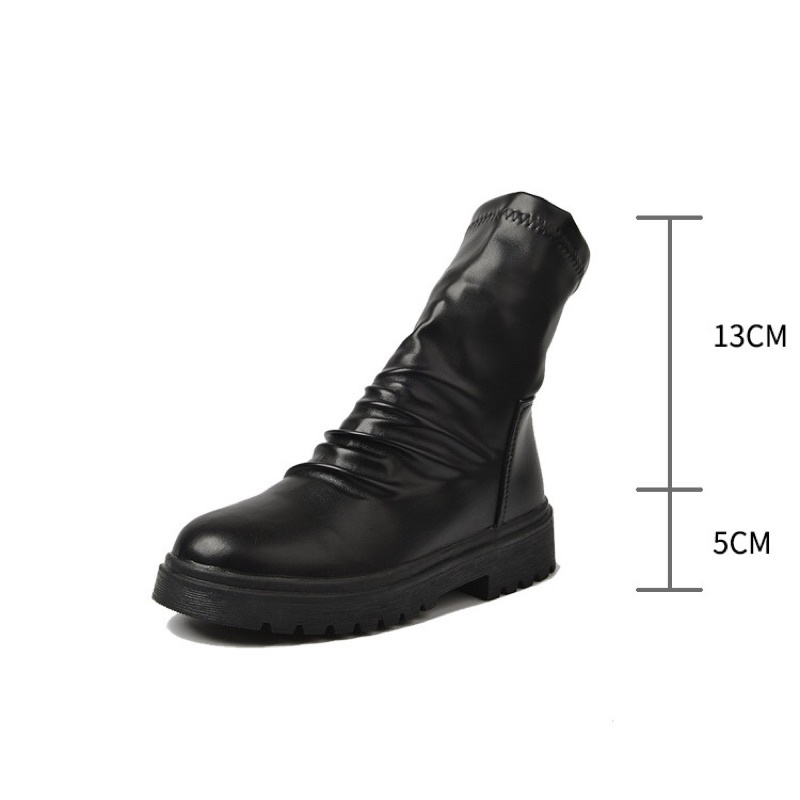 Bốt nữ da nhăn cổ ngắn và cổ cao dưới đầu gối không khoá đế cao 3,5cm