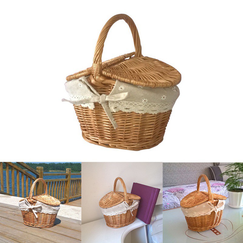 Giỏ đan mây có tay cầm bằng gỗ màu sắc bắt mắt sành điệu