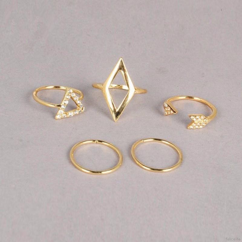 Set 5 nhẫn đeo ngón tay 2 màu vàng/ bạc