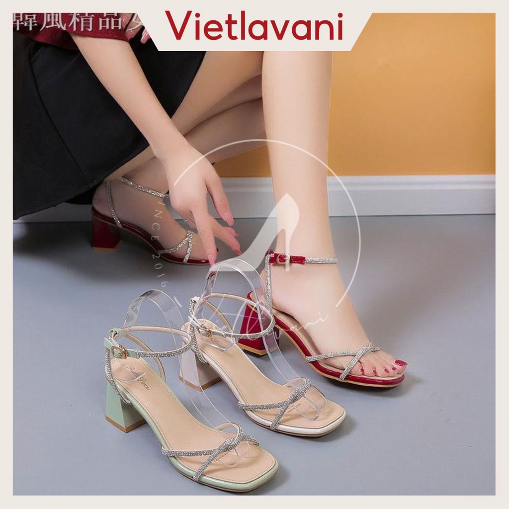 Giày nữ sandal đính đá TTS36 cao cấp đế vuông 4 VÀ 7cm da mềm mịn siêu đẹp trend Hot