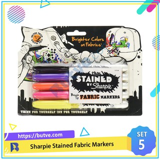 Vỉ 5 màu bút lông ngòi cọ vẽ vải chuyên dụng Sharpie Stained Fabric Markers