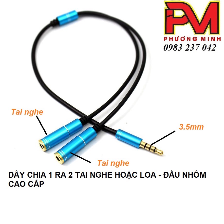 Dây Chia Jack Loa Chuẩn 3.5mm Từ 1 ra 2 Đầu Mạ Vàng Cho 2 Loa Hoặc 2 Tai Nghe ( 4 khấc)