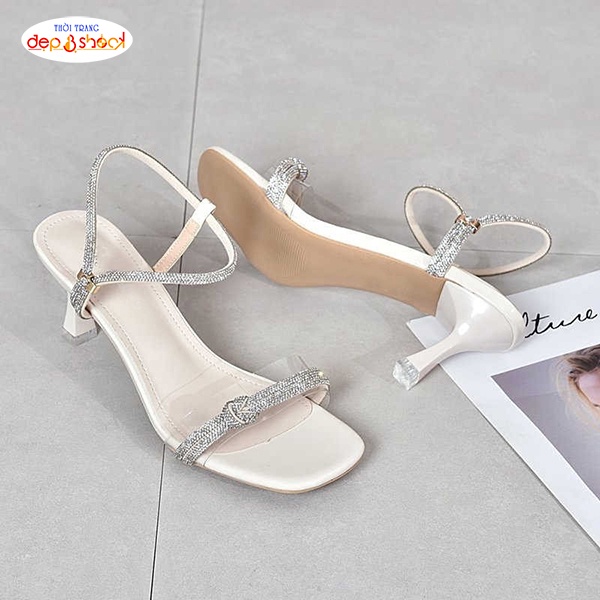 Giày cao gót nữ quai ngang Mica gót nhọn 7phân Đính đá có Big Size 42 43 Ms G1505