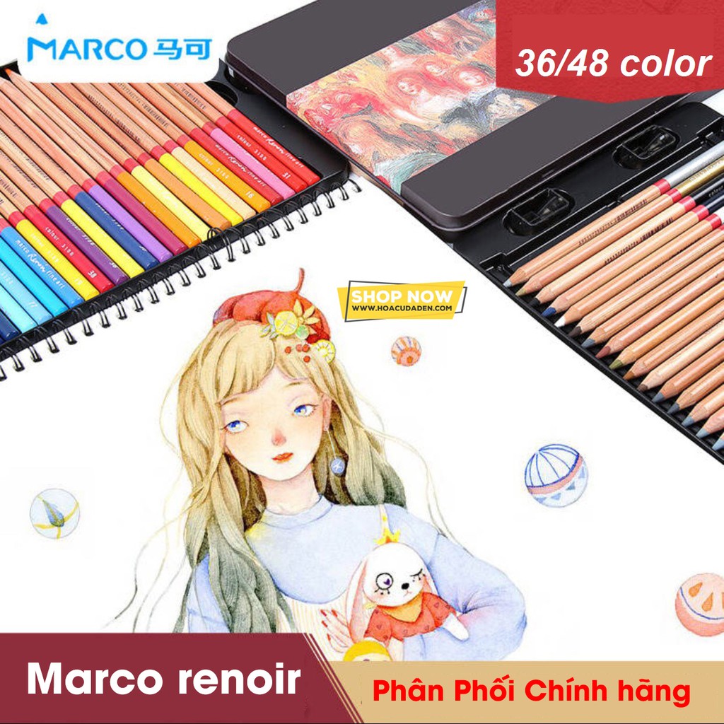 [DA ĐEN] Chì Màu Marco Renoir 36/48/72/100/120 Màu Hộp Thiếc