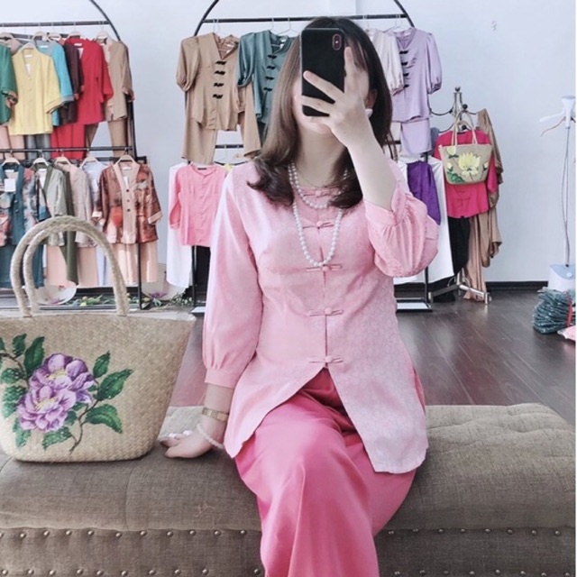 Set áo bà ba (có bán rời áo) màu Hồng pastel nhẹ nhàng cổ tròn tay lỡ trẻ trung độc lạ