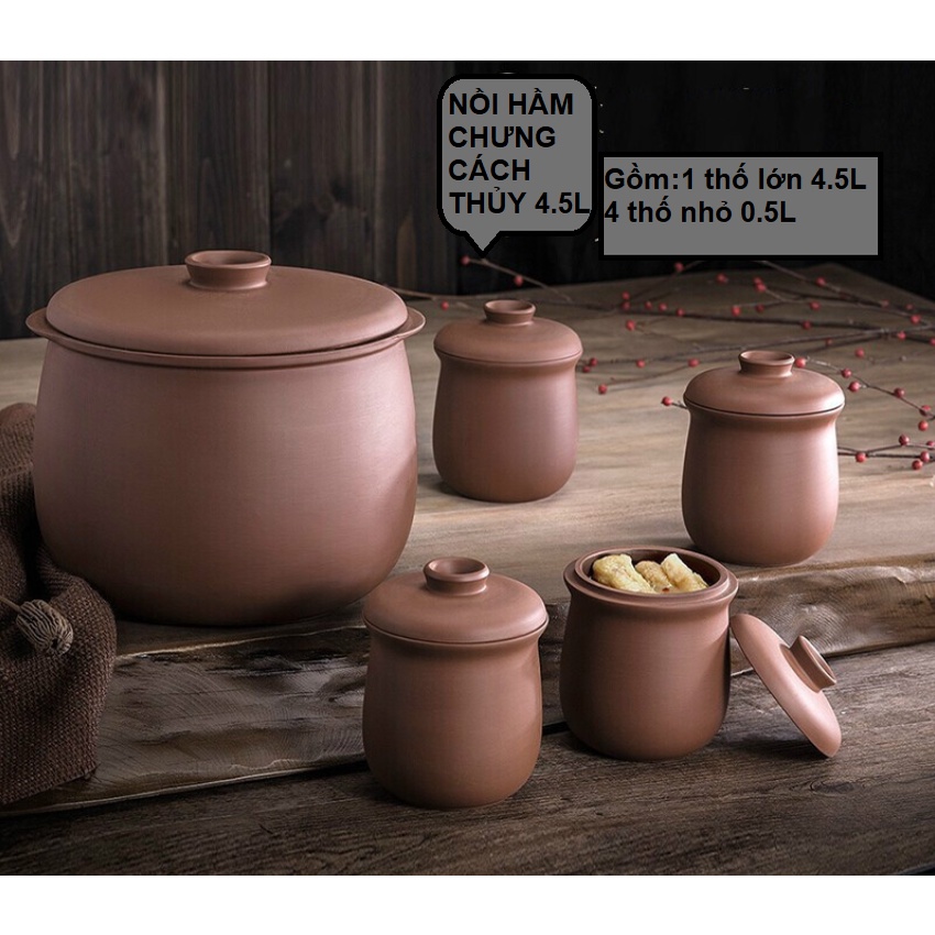 Nồi Chưng Yến, Hầm Cháo Cách Thủy, Nấu Canh Súp Chính Hãng Bear 4.5L  Có Hẹn Giờ - Gồm Thố 4.5L  va 4 Thố 0.5L