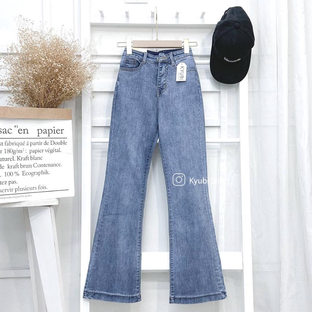Quần jean ống loe vừa KYUBI, quần bò ống loe lưng cao co giãn 4 chiều chất vải cao cấp dày dặn - BJR68
