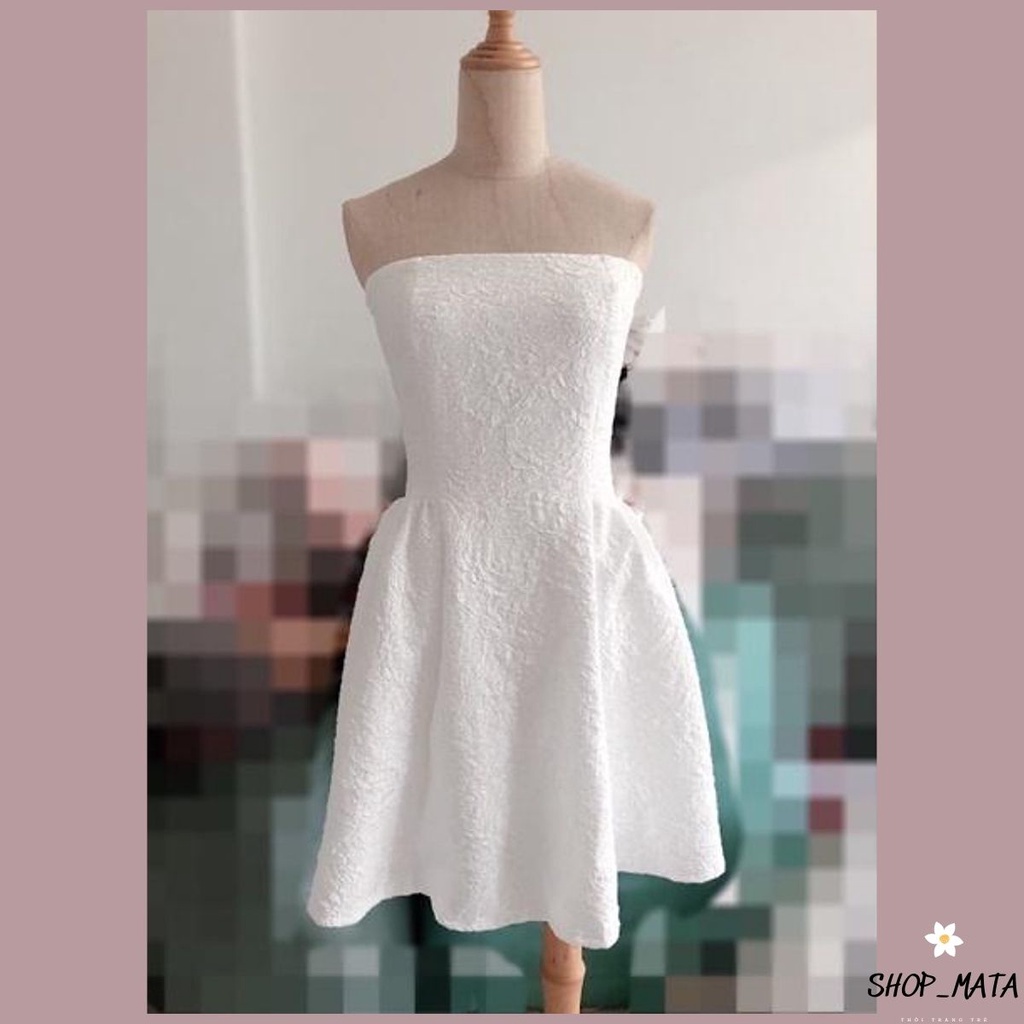 Đầm cúp ngực dự tiệc, dáng xoè tiểu thư bồng bềnh gấm Xốp Hoa Hồng