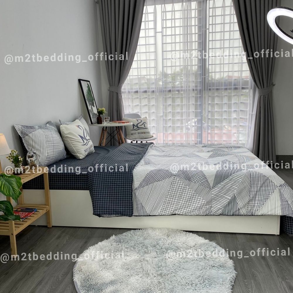 [LIFEM2157 -80K từ 250K] Bộ chăn ga gối Cotton 3D M2T BEDDIND Luxury chăn chần bông thông minh drap giường - CTM Kẻ Lưới