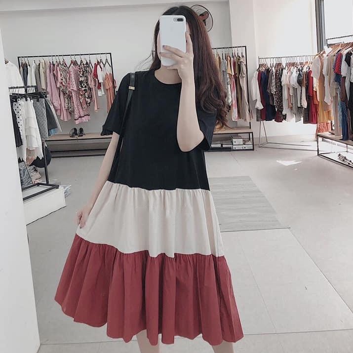 Váy bầu thời trang thiết kế chất cotton 100% co giãn tốt pha đũi hàng freesize từ 45 đến 70kg