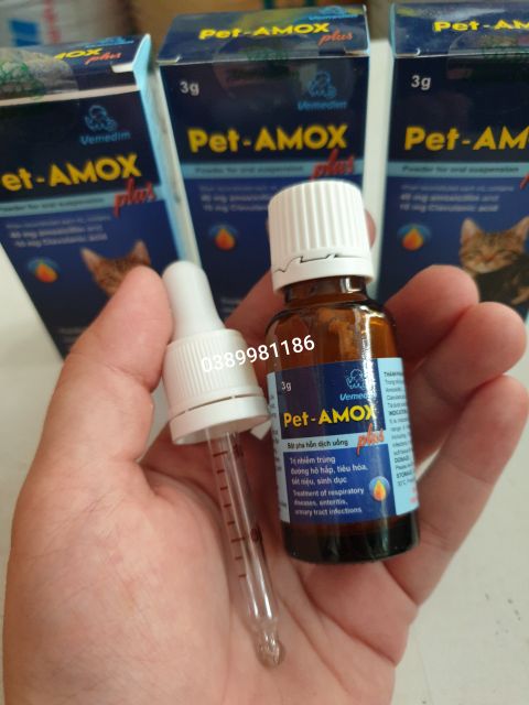 Pet- Amox plus dùng phòng trị các nhiễm trùng ở chó mèo lọ 3g