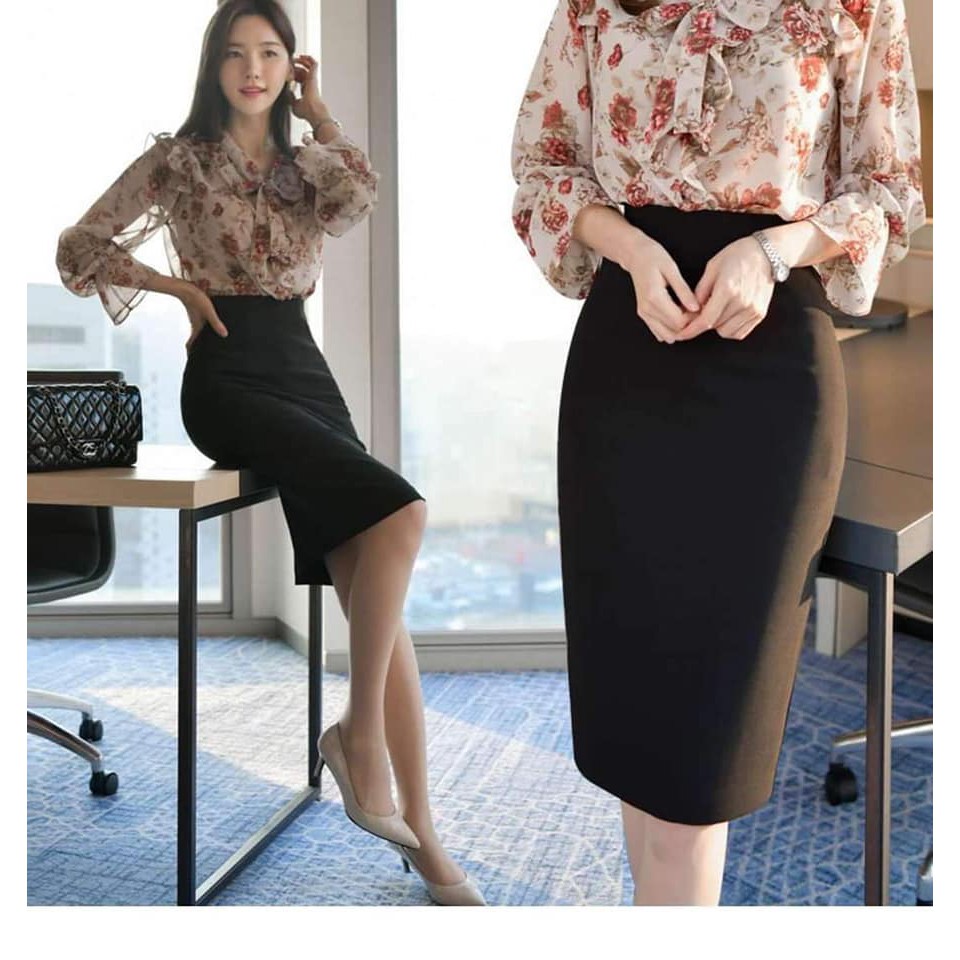 M1B- Chân váy bút chì đen xẻ sau tới gối thanh lịch