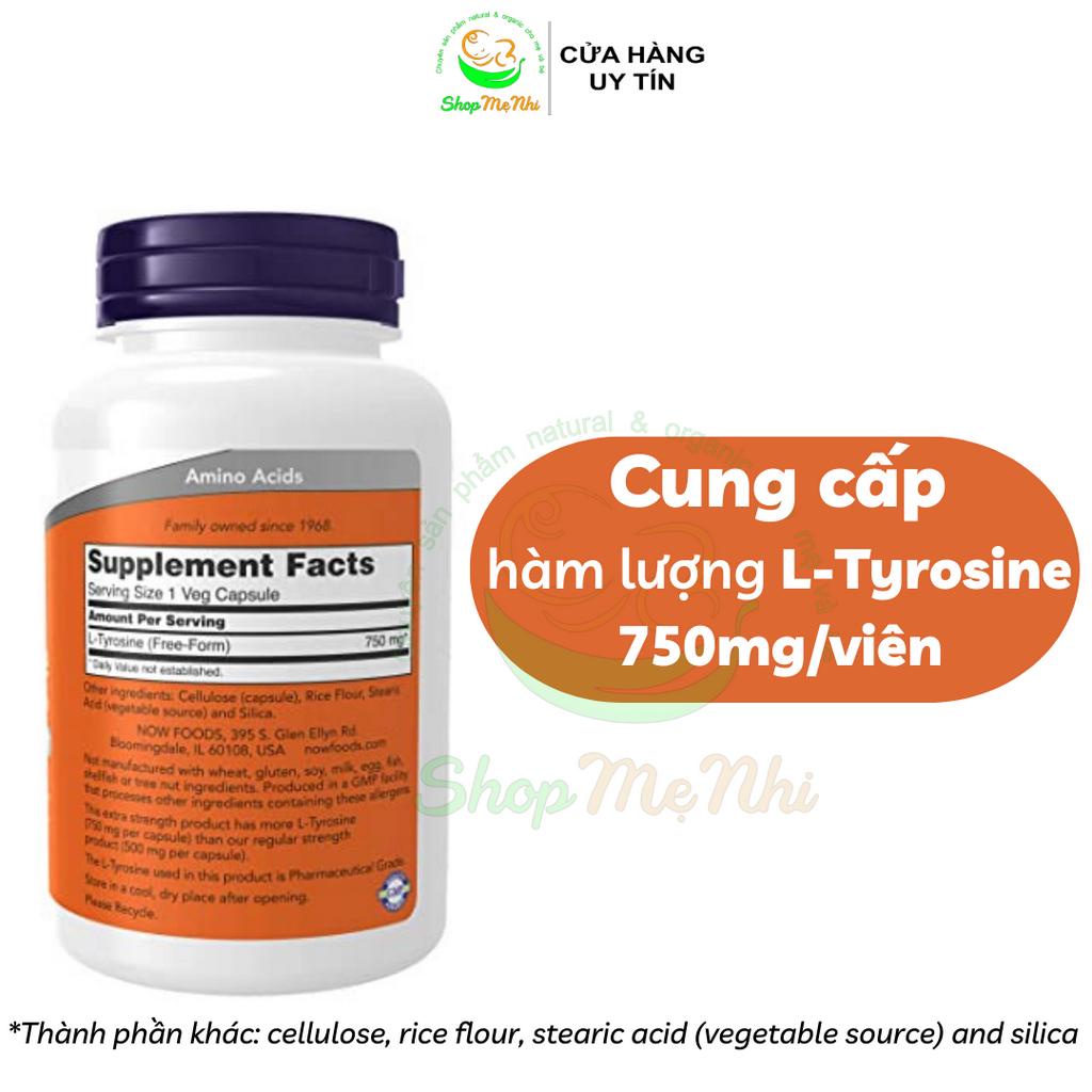 VIÊN UỐNG TĂNG SẮC TỐ DA, CẢI THIỆN THẦN KINH, TRÍ NHỚ L-TYROSINE 750MG NOW FOODS.