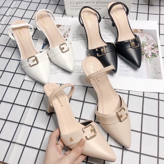 🍓 Giày Cao Gót Mũi Nhọn Phối Khoá