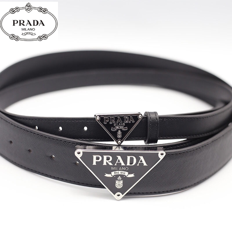 Prada Dây Nịt Da Bò Thật Mặt Kim Loại Khắc Chữ Cho Nam Và Nữ