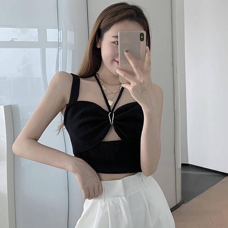 Áo croptop hai dây màu sắc đơn giản phong cách Hàn Quốc thời trang mùa hè quyến rũ dành cho nữ