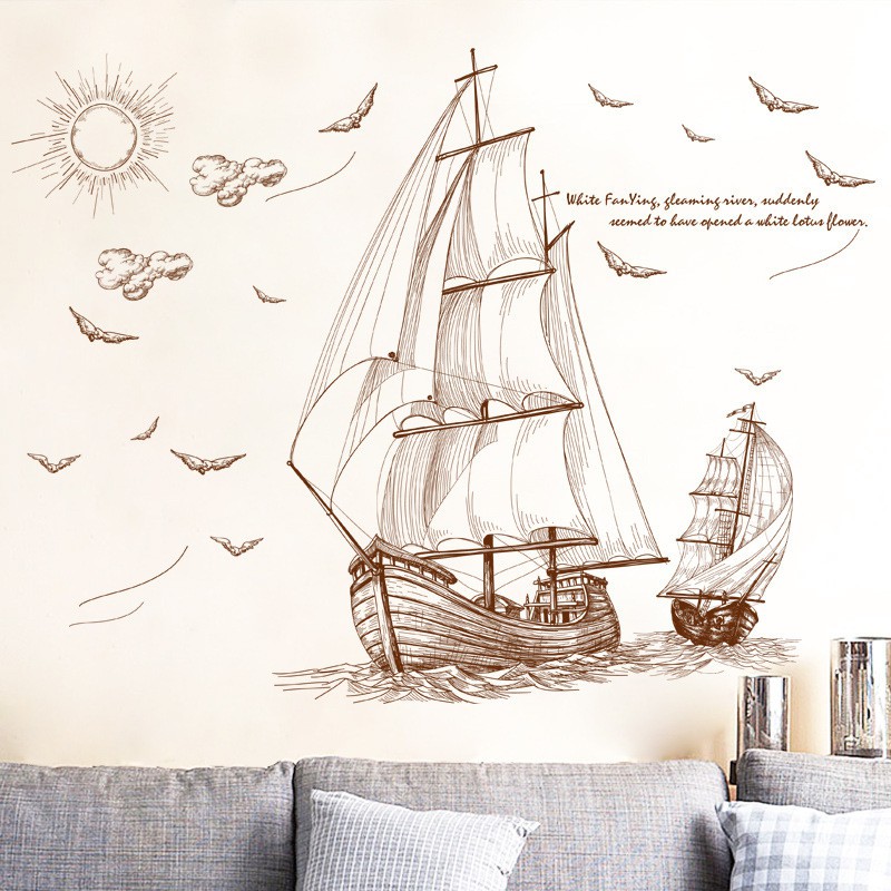 Bộ Decal Tranh Trang Trí Dán Tường Phòng Khách & Phòng Ngủ Hình Cánh Buồm T05