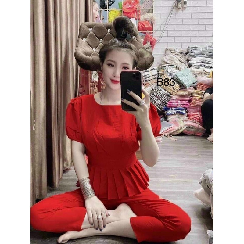 Sét đồ bộ đuôi loe ngắn tay cổ tròn