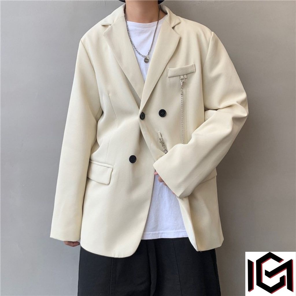 Áo blazer nam CHUMI form rộng unisex có kèm phụ kiện dây xích phong cách hàn quốc blz 283 | BigBuy360 - bigbuy360.vn