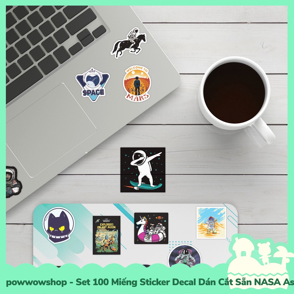 [Sẵn VN - Hỏa Tốc] Set 100 Miếng Sticker Decal Cắt Sẵn DIY Dán Trang Trí Vật Dụng Mẫu Space Moon Astronaut Phi Hành Gia