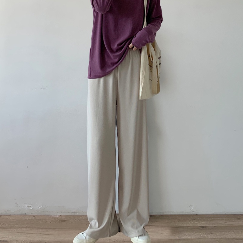 SUXI Quần Dài Lưng Cao Ống Rộng Màu Sắc Đơn Giản Có Size Lớn Cho Nữ