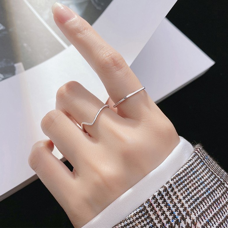 Bộ 4 nhẫn bạc đơn giản Tralie Jewelry phong cách Hàn quốc, nhẫn nữ bạc 925 trơn thời trang