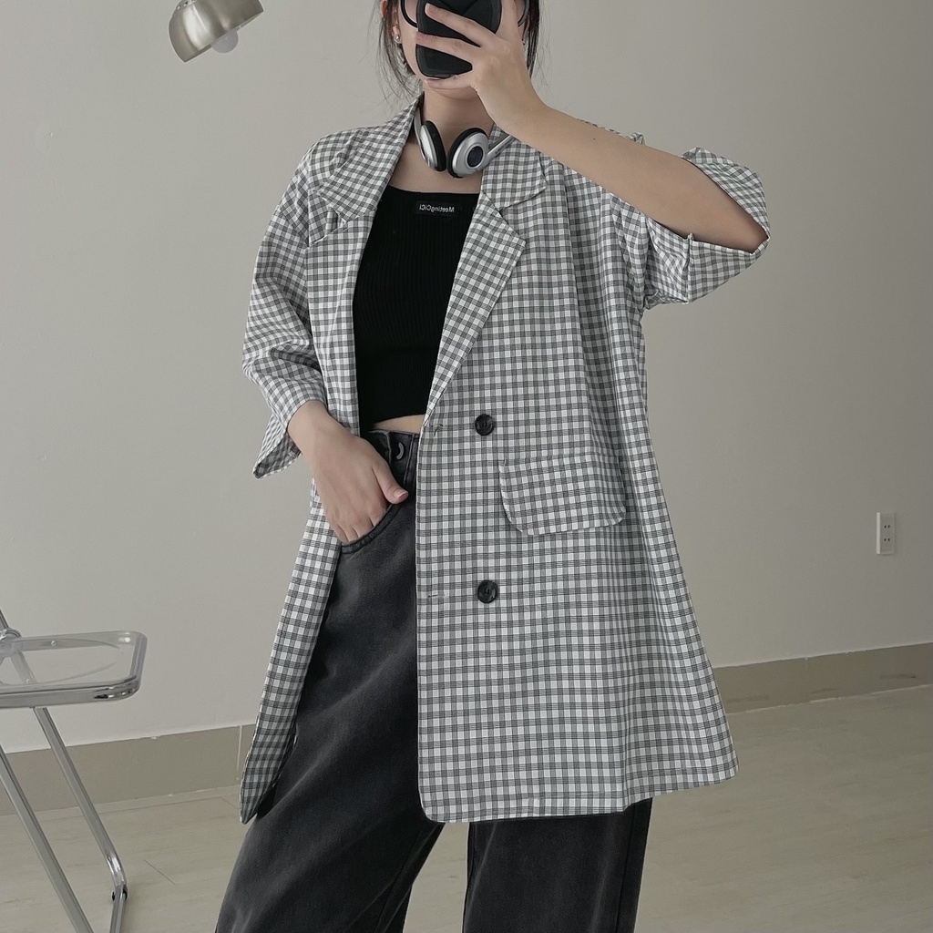 Áo  Khoác Ngoài Kẻ Caro JEM CLOSET Phong Cách Trẻ Trung Cá Tính SIMPLY 1701