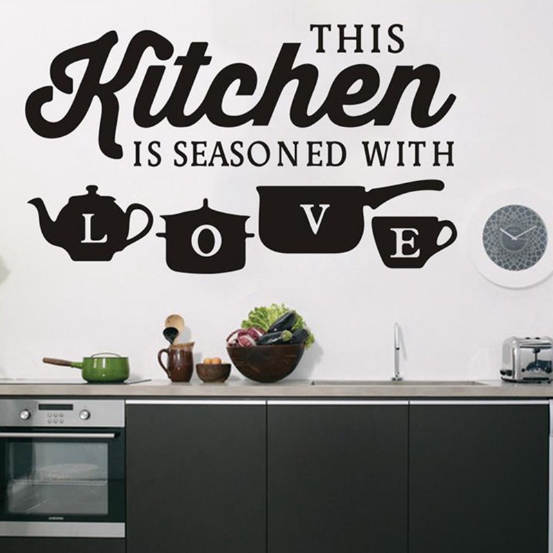 Sticker Dán Tường Họa Tiết Chữ Kitchen Pot Love Dùng Trang Trí Phòng Ăn