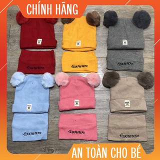 [Si-Le] Bộ khăn + mũ len 2 quả bông cho bé MS02