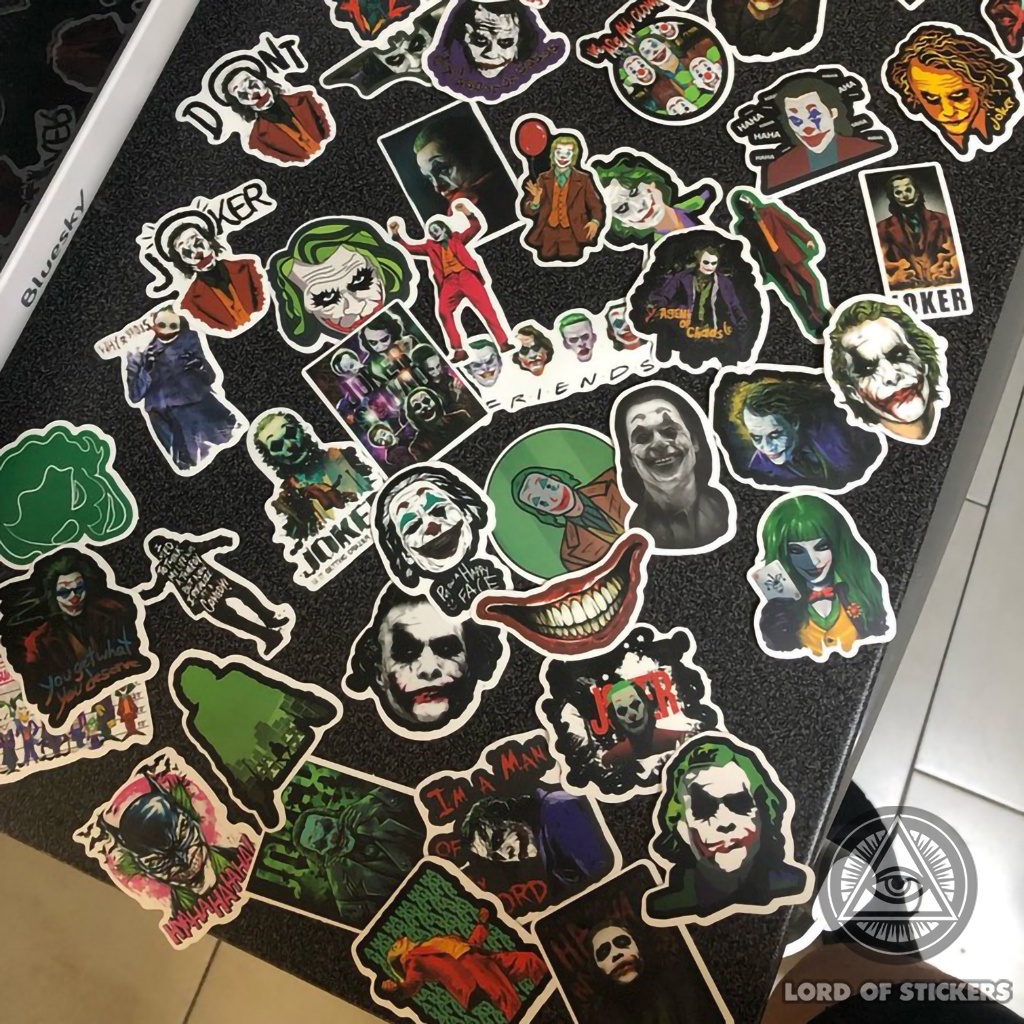 Set 50 Miếng Dán Hình Nhân Vật Joker Sticker DC Comics Chống Thấm Nước Trang Trí Mũ Bảo Hiểm, Laptop, Vali, Xe, Sổ